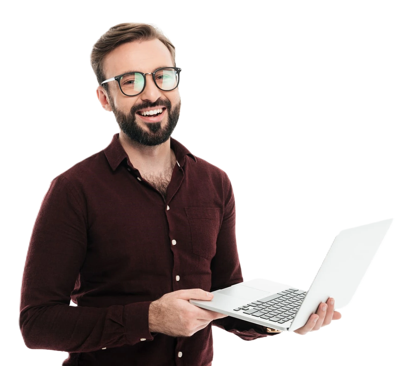 Profesional con laptop listo para ayudarte